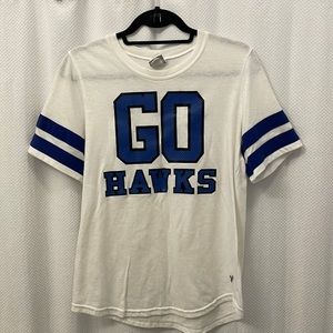 Varsity Spirit GO HAWKS white and blue football tee Small